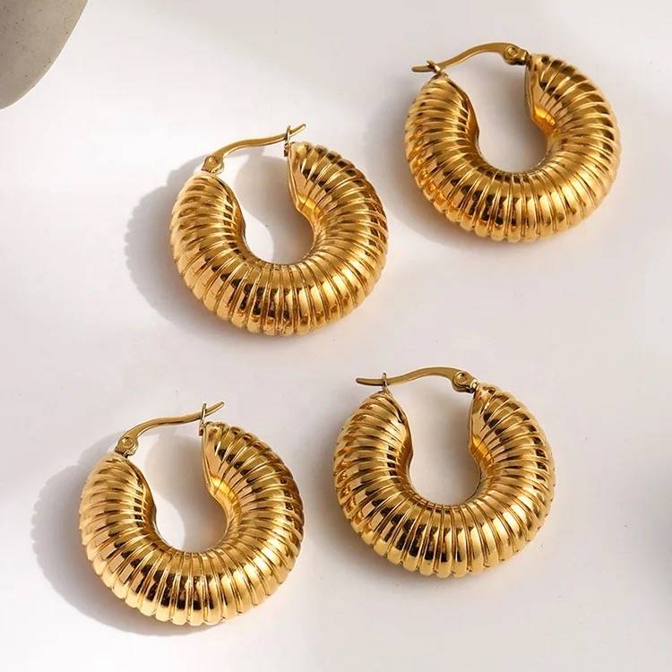 18Kt Gold Plated Chunky Croissant Hoop Earrings, Gigi : INGIGI