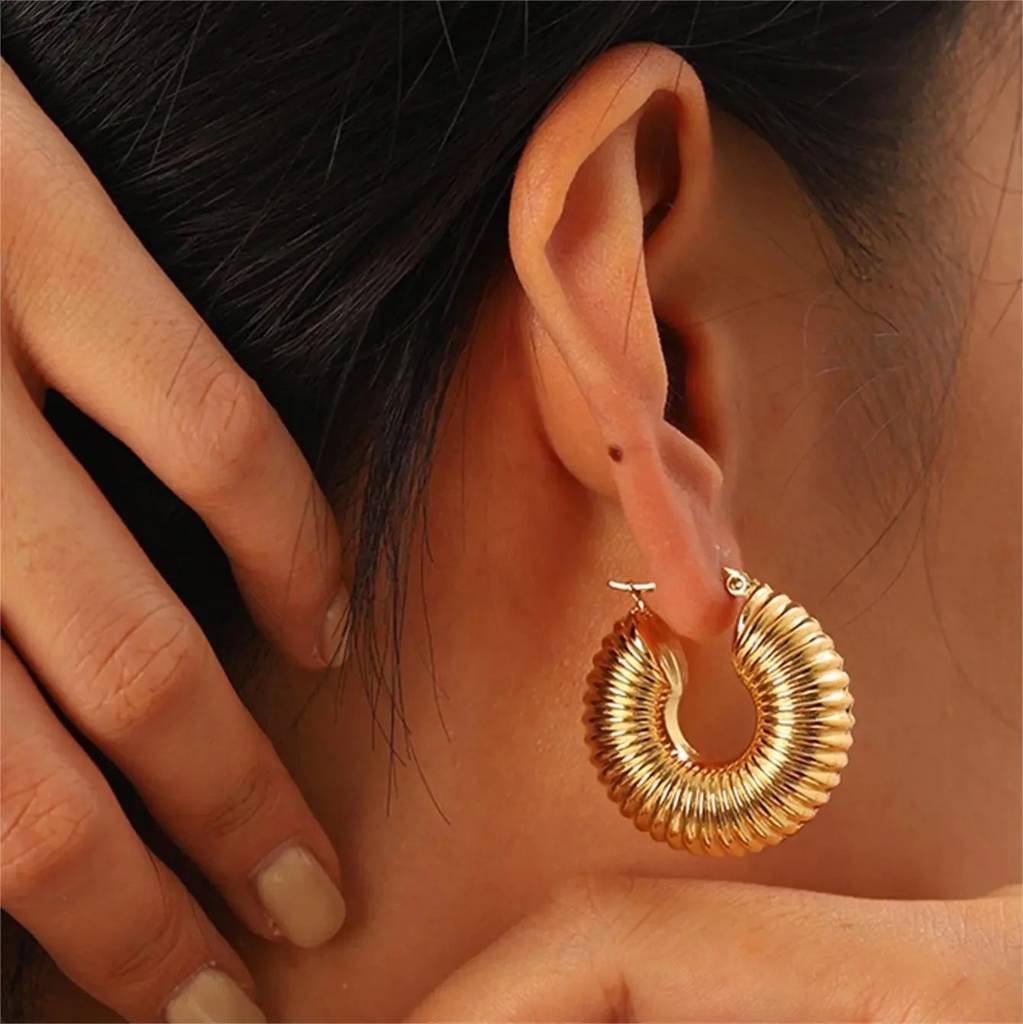 18Kt Gold Plated Chunky Croissant Hoop Earrings, Gigi : INGIGI