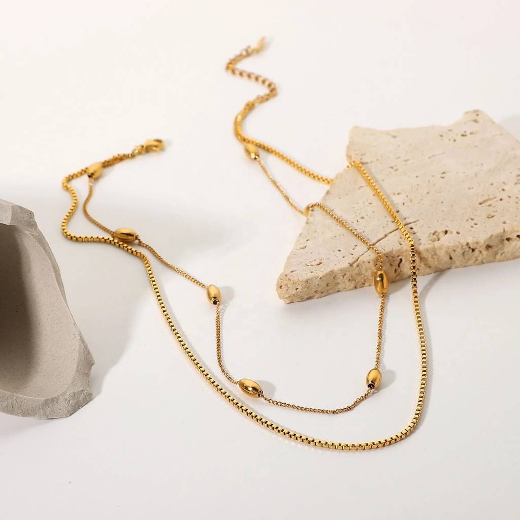 18Kt Gold Plated Double Layered Bead Chain, Elle : INELLE