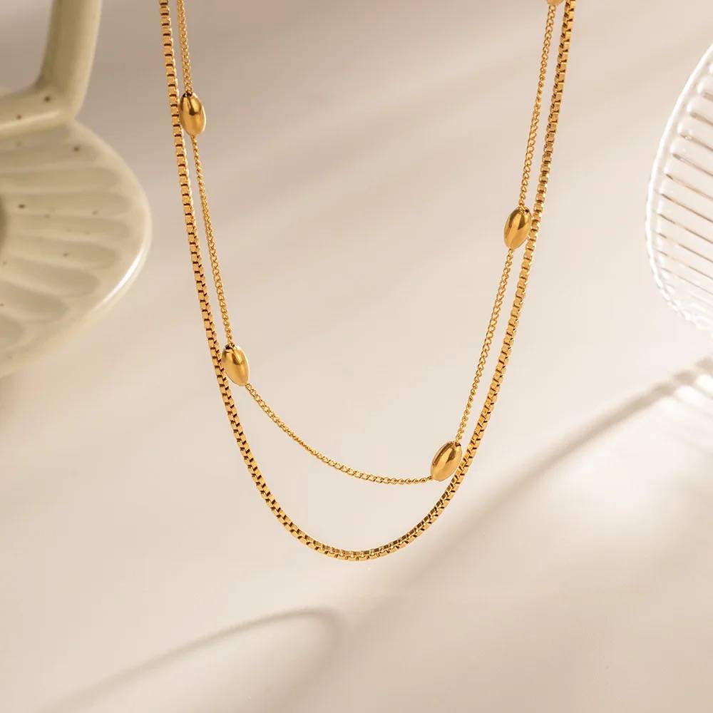 18Kt Gold Plated Double Layered Bead Chain, Elle : INELLE