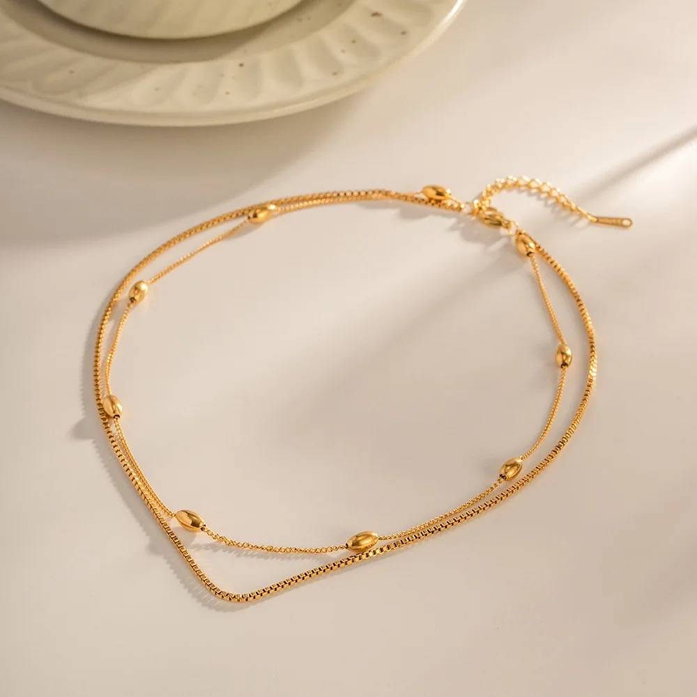 18Kt Gold Plated Double Layered Bead Chain, Elle : INELLE