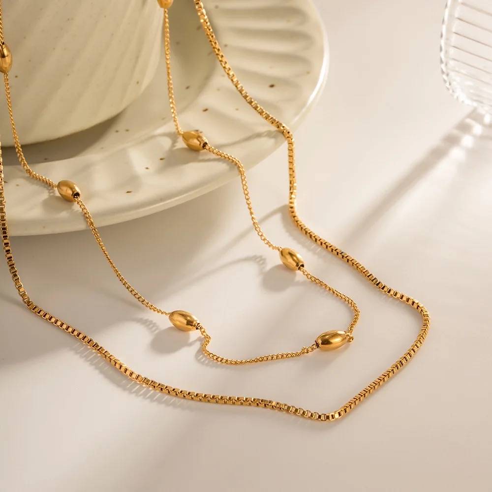 18Kt Gold Plated Double Layered Bead Chain, Elle : INELLE