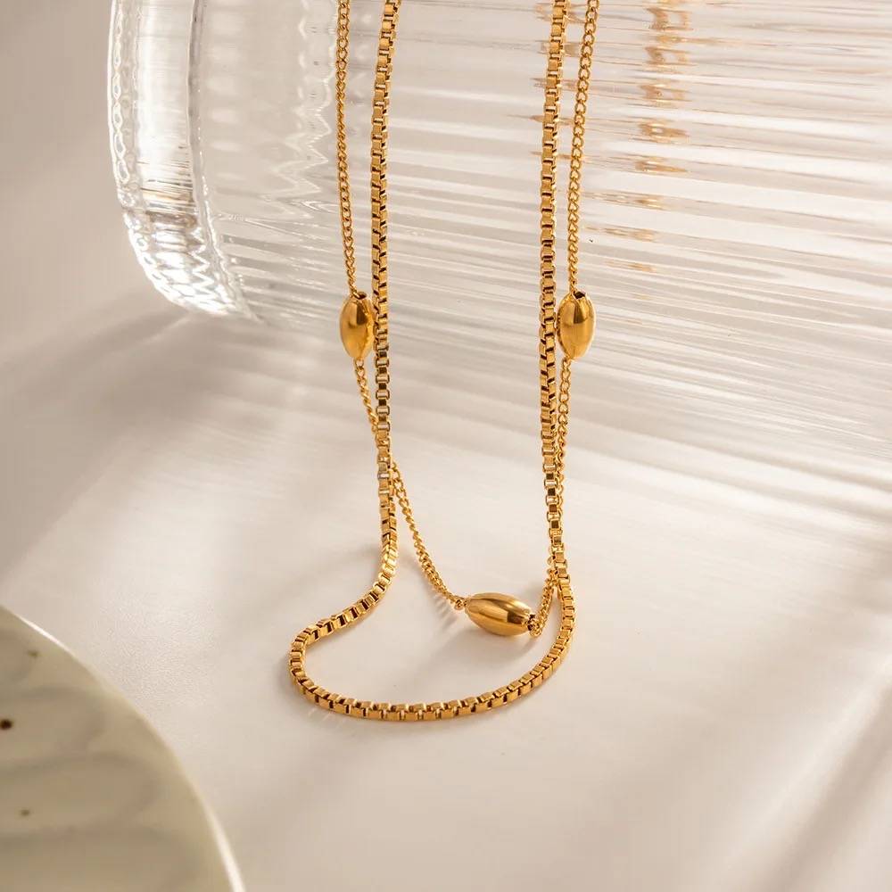 18Kt Gold Plated Double Layered Bead Chain, Elle : INELLE