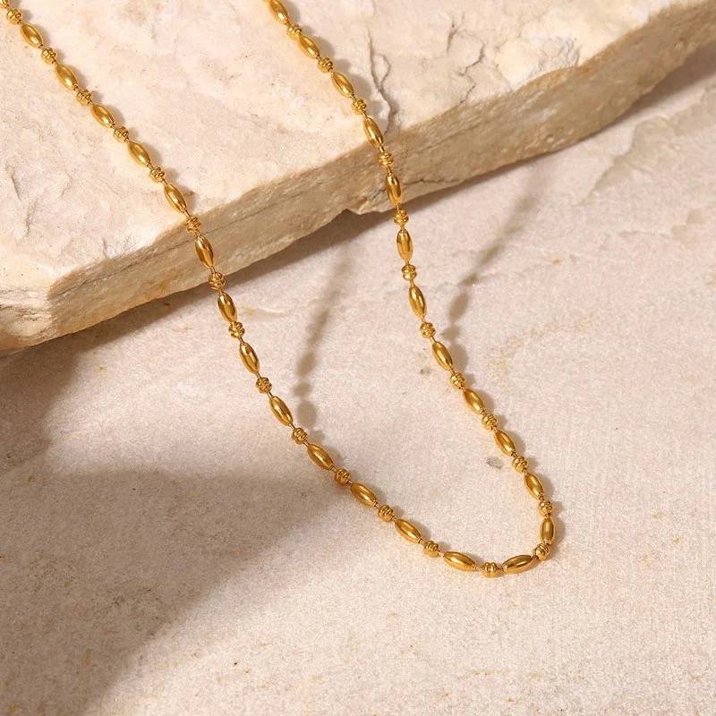 18Kt Gold Plated Beaded Ball Chain Necklace, Lydia : INLYDIA