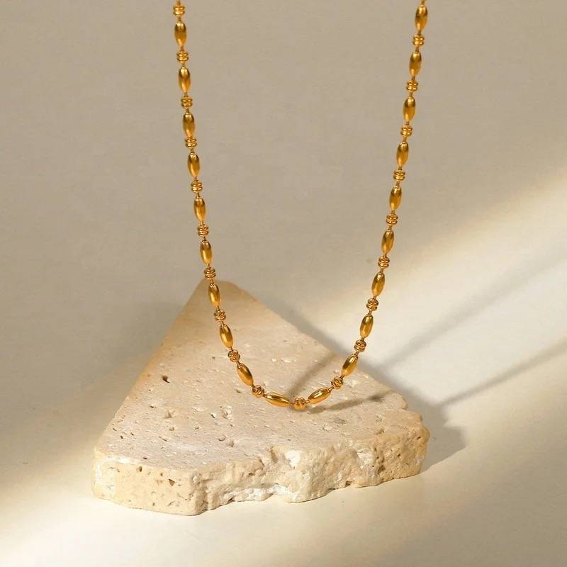 18Kt Gold Plated Beaded Ball Chain Necklace, Lydia : INLYDIA