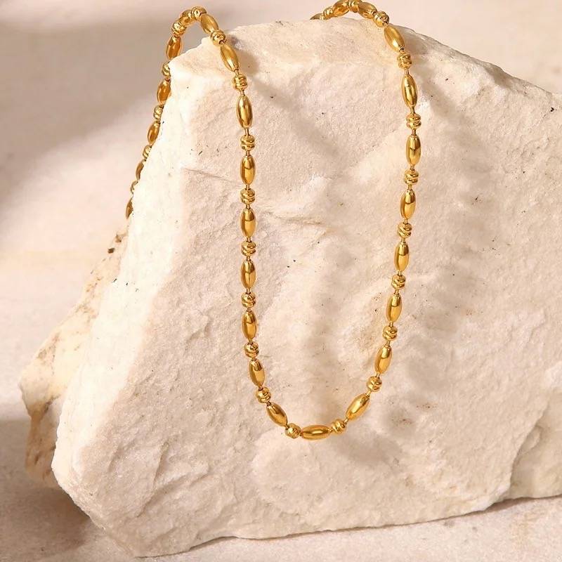 18Kt Gold Plated Beaded Ball Chain Necklace, Lydia : INLYDIA