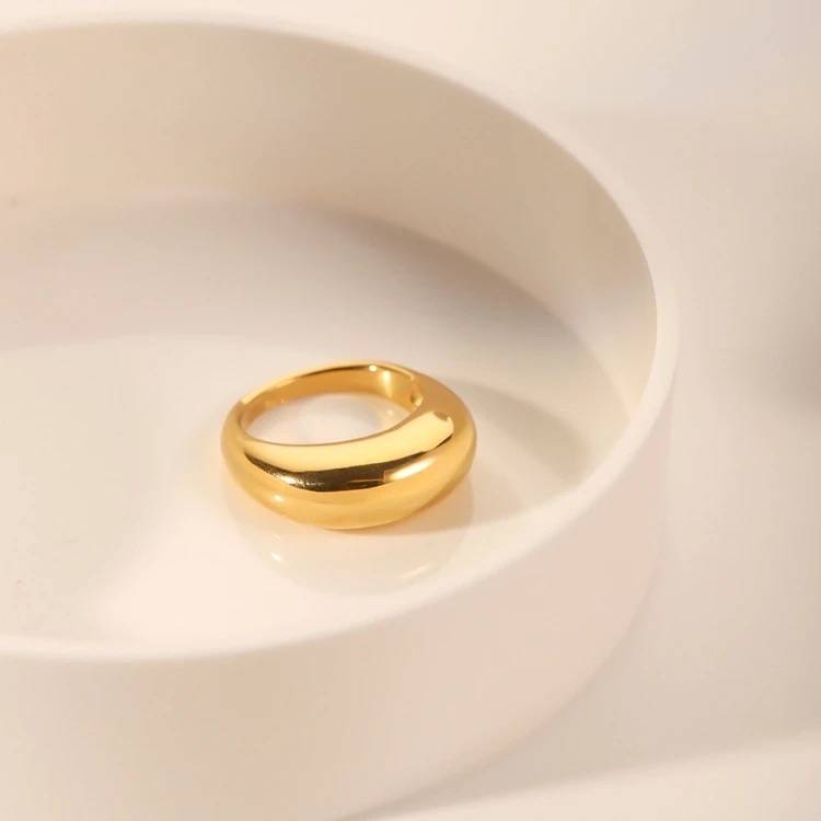 18Kt Gold Plated Smooth Chunky Dome Ring, Carla : INCARLA
