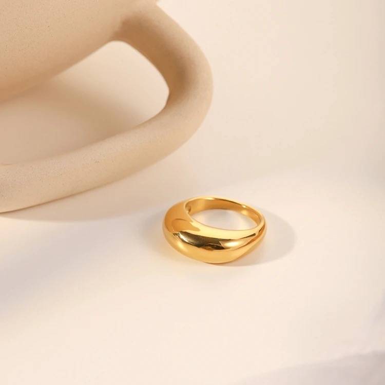 18Kt Gold Plated Smooth Chunky Dome Ring, Carla : INCARLA