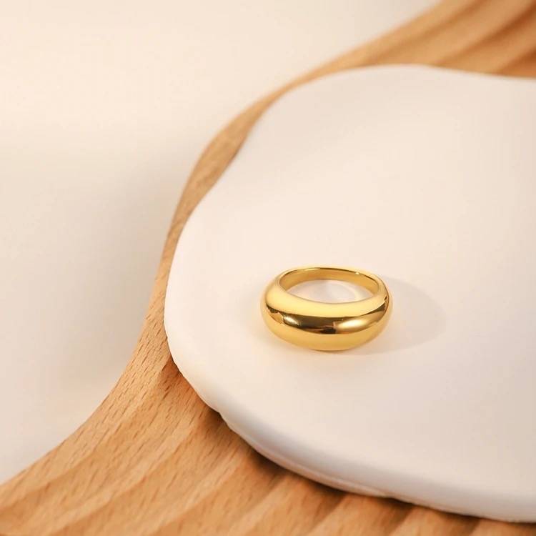 18Kt Gold Plated Smooth Chunky Dome Ring, Carla : INCARLA