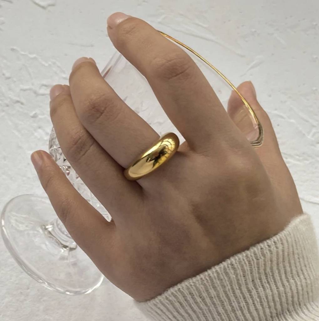 18Kt Gold Plated Smooth Chunky Dome Ring, Carla : INCARLA