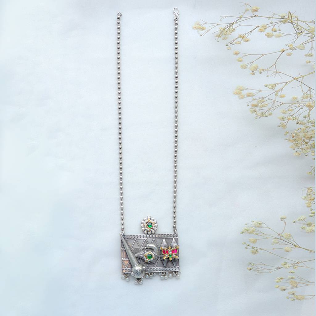 Tribal Oxidized Silver Necklace With Temple Motif : FW-478