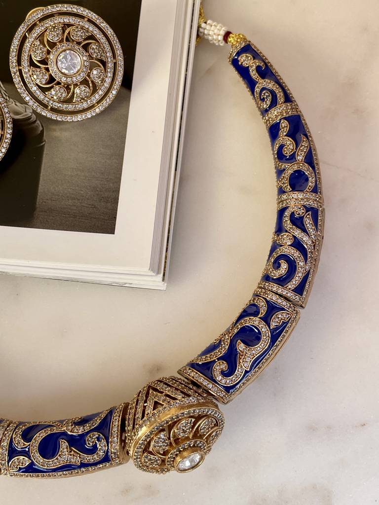 Saumya Polki Blue Meenakari Hasli : NK249