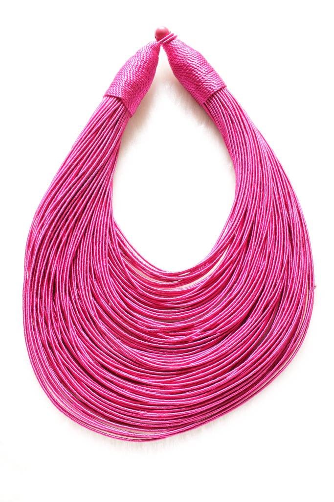Fuchsia Handmade Silk Threads Multi-Layer Statement African Choker Necklace : ALT-JEW-RWT-146