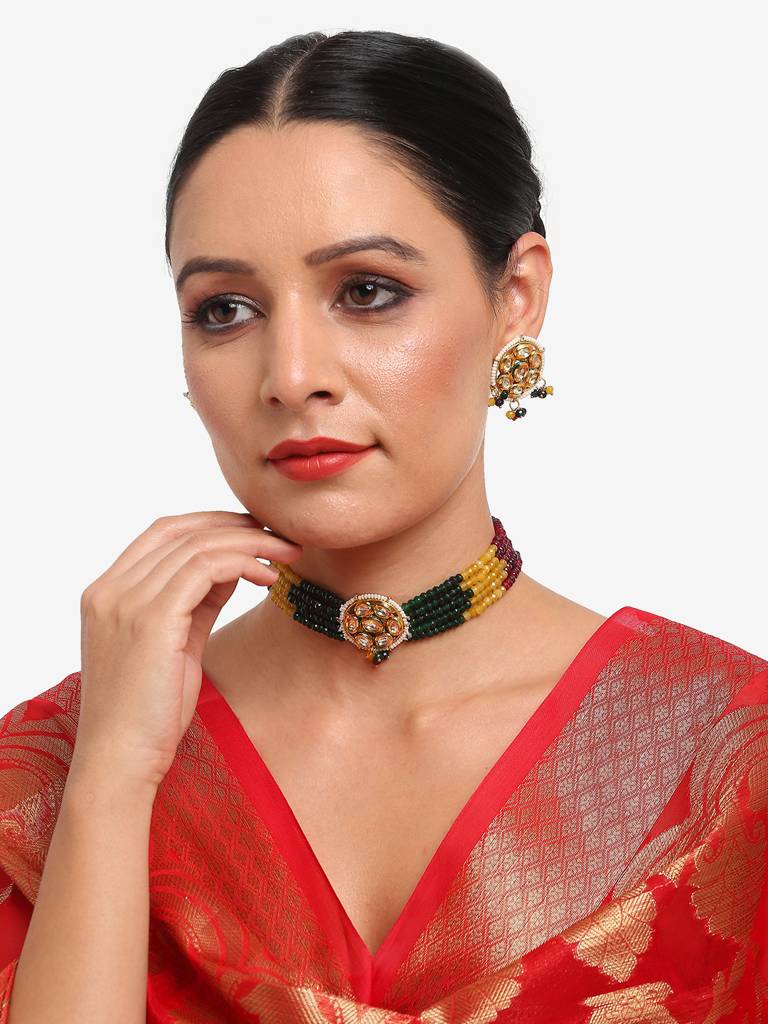 Multi Kundan Choker With Studs : RUBYM156