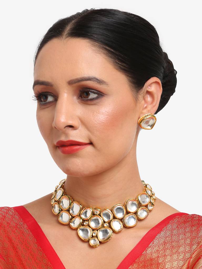 Layered Kundan Choker With Studs : RUBYM61