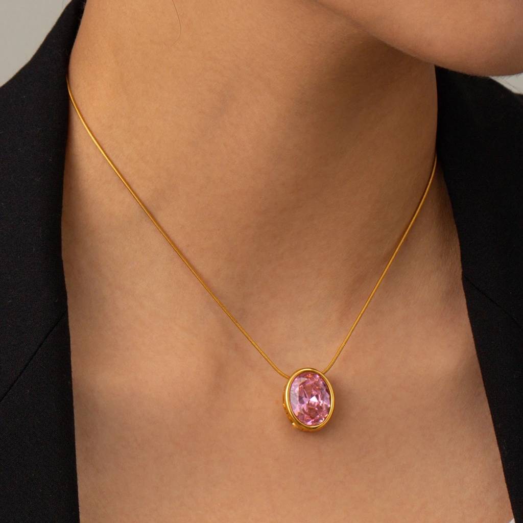 18Kt Gold Plated Cubic Zirconia Opal Stud Necklace, Astra : INASTRA-P