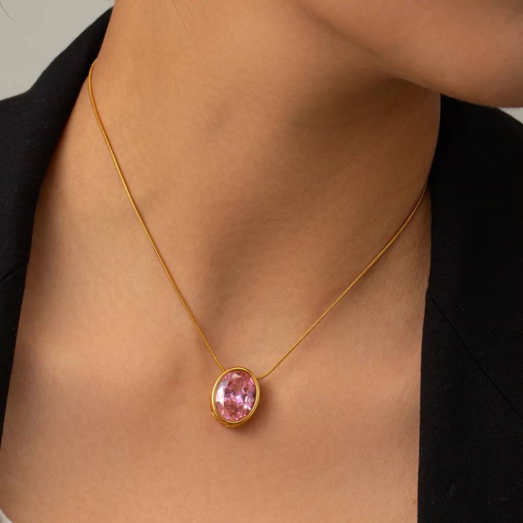 18Kt Gold Plated Cubic Zirconia Opal Stud Necklace, Astra : INASTRA-P