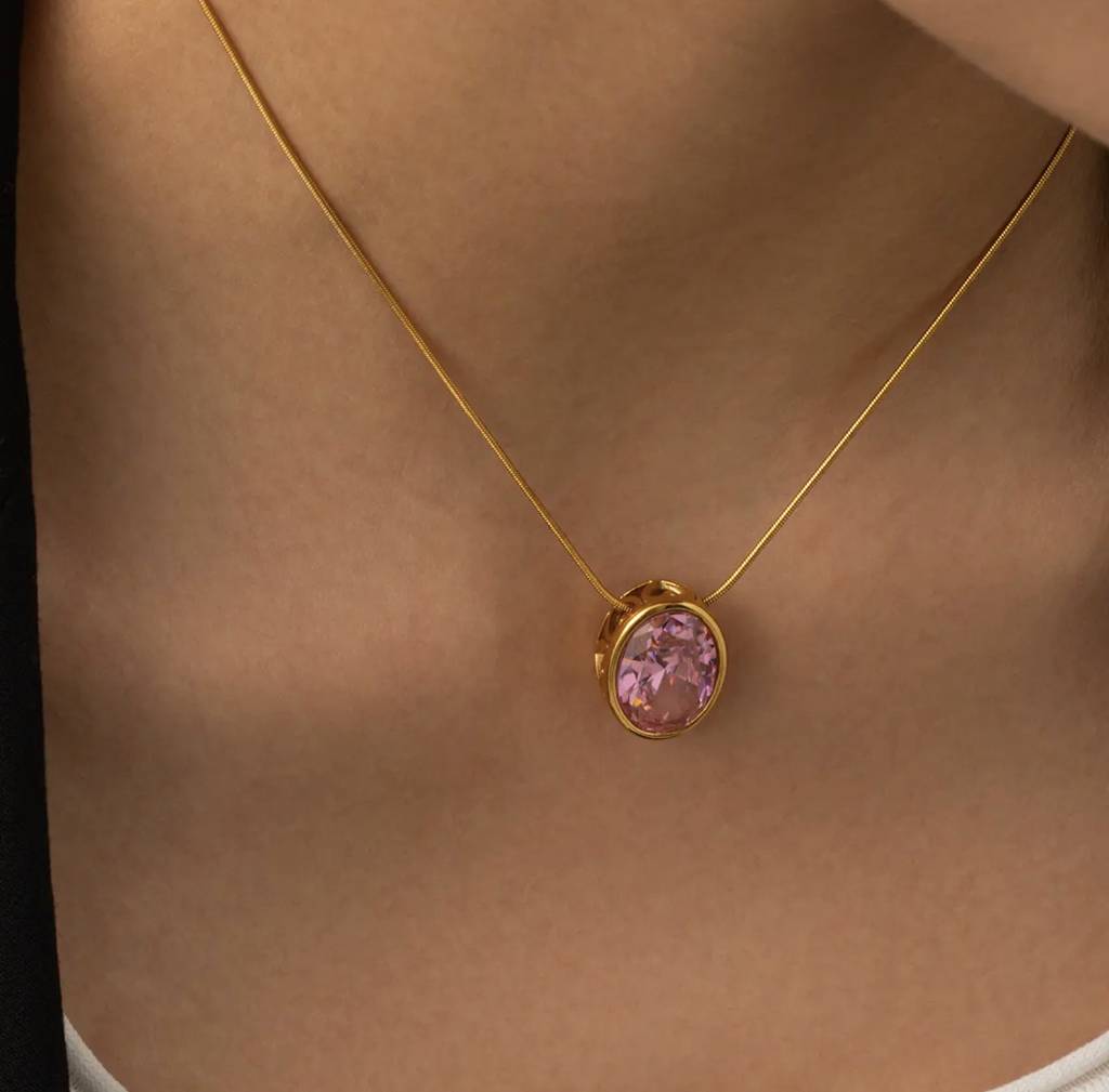 18Kt Gold Plated Cubic Zirconia Opal Stud Necklace, Astra : INASTRA-P