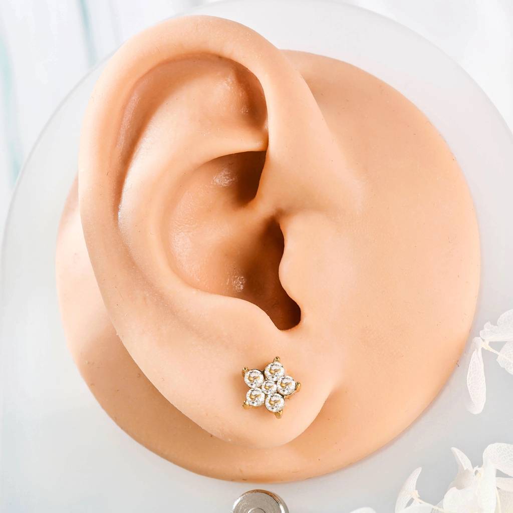 18Kt Gold Plated Demi Fine White Zircon Star Shaped Piercing Stud Earrings, Ace : INACE