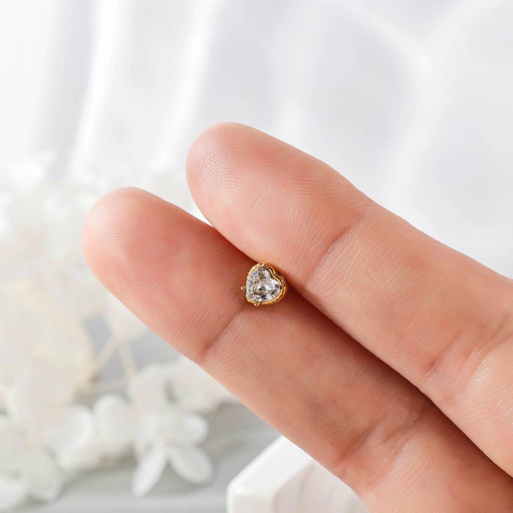 18Kt Gold Plated Demi Fine White Zircon Minimal Triangle Piercing Stud Earrings, Eve : INEVE