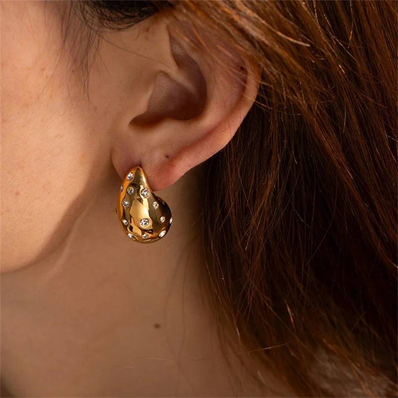 18Kt Gold Plated Cubic Zirconia Studded Teardrop Earrings, Atlas : INATLAS-G