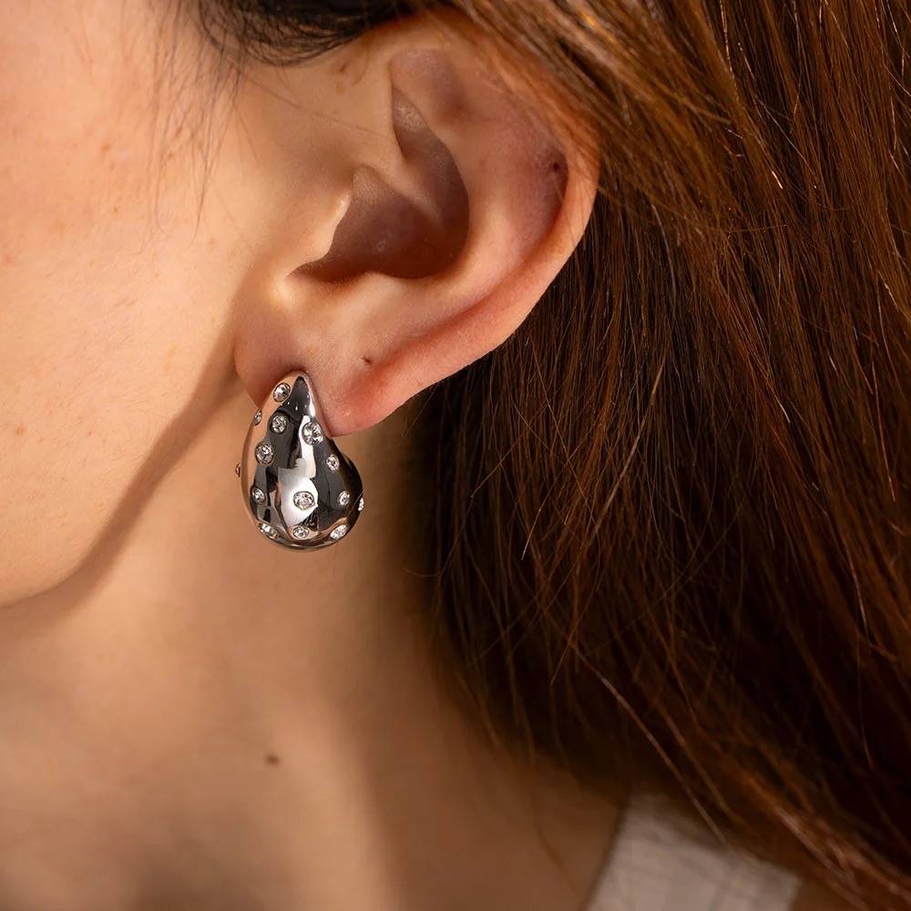 18Kt Gold Plated Cubic Zirconia Studded Teardrop Earrings, Atlas : INATLAS-S
