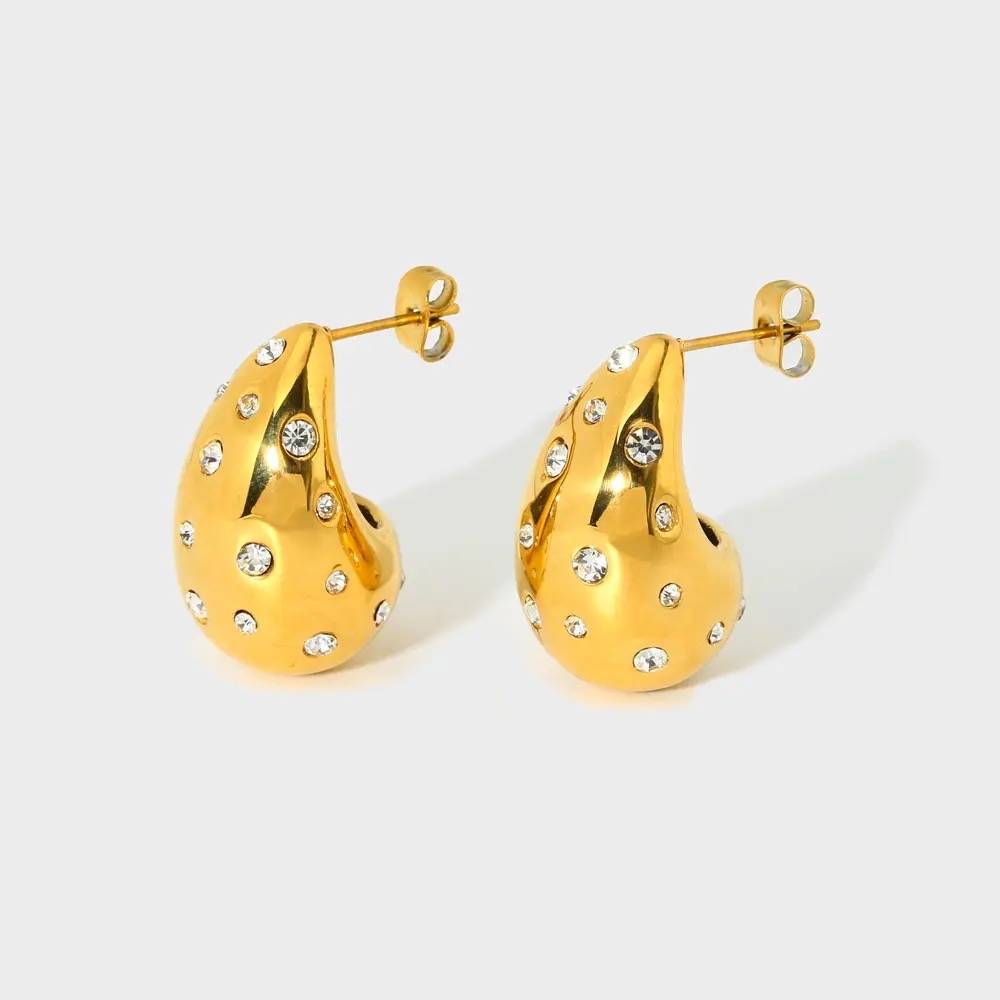 18Kt Gold Plated Cubic Zirconia Studded Teardrop Earrings, Atlas : INATLAS-G