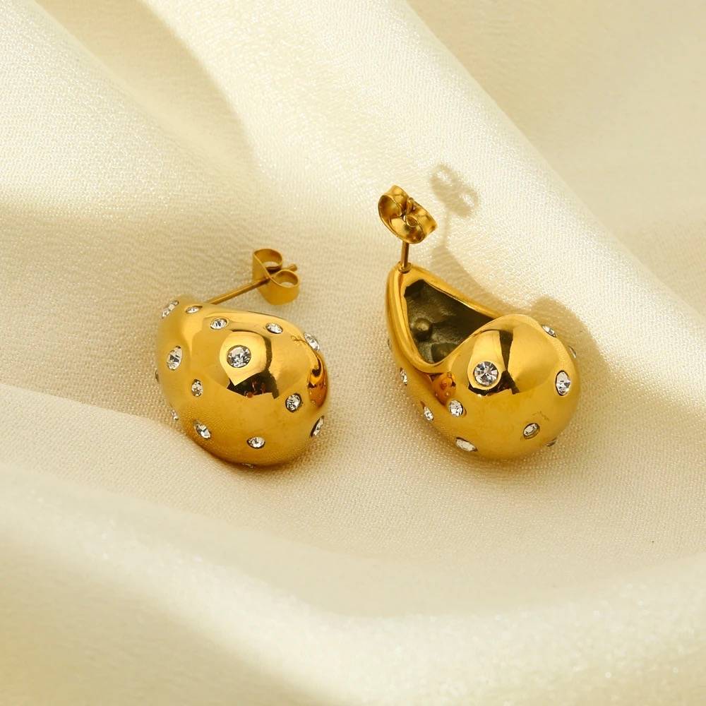 18Kt Gold Plated Cubic Zirconia Studded Teardrop Earrings, Atlas : INATLAS-G