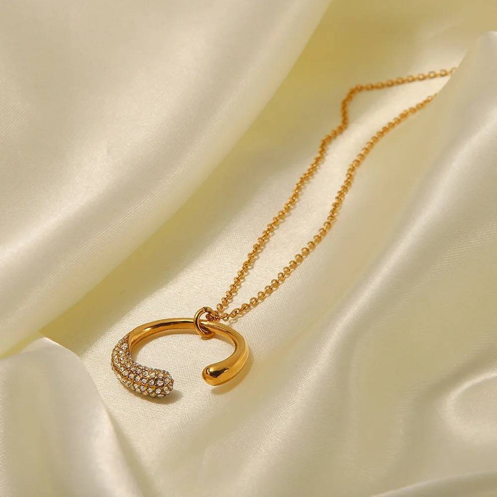 18Kt Gold Plated Cubic Zirconia Crescent Necklace, Celena : INCELENA