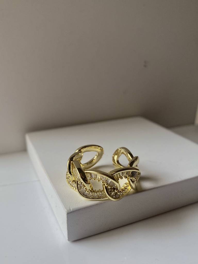 18Kt Gold Plated Adjustable Cuban Cubic Zirconia Ring, Cuban : INCUBAN
