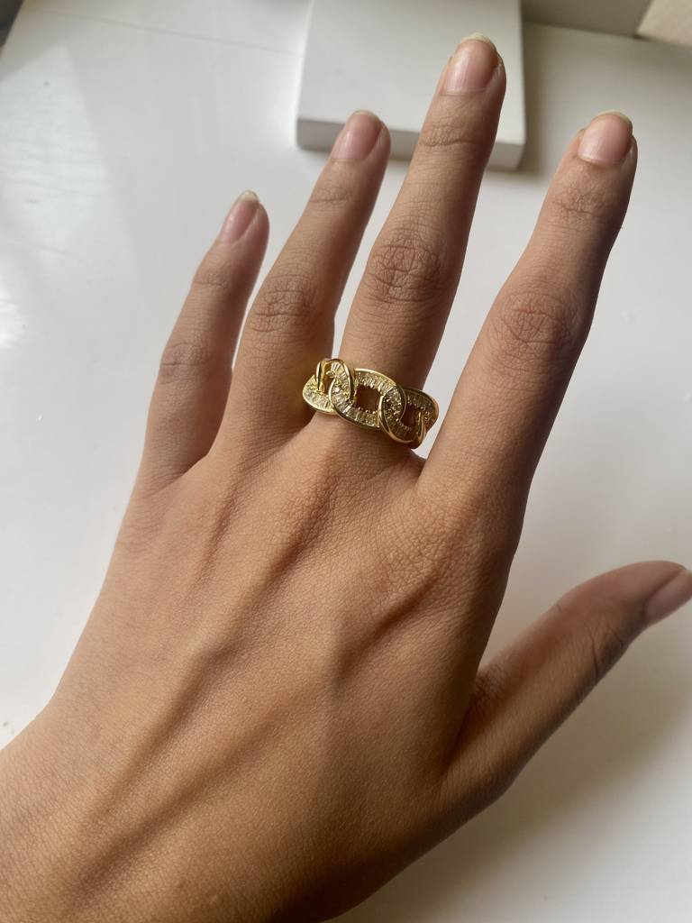18Kt Gold Plated Adjustable Cuban Cubic Zirconia Ring, Cuban : INCUBAN