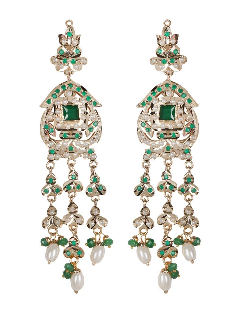 Heritage Jadau Necklace With Emerald Green Beads : RMQJ0240