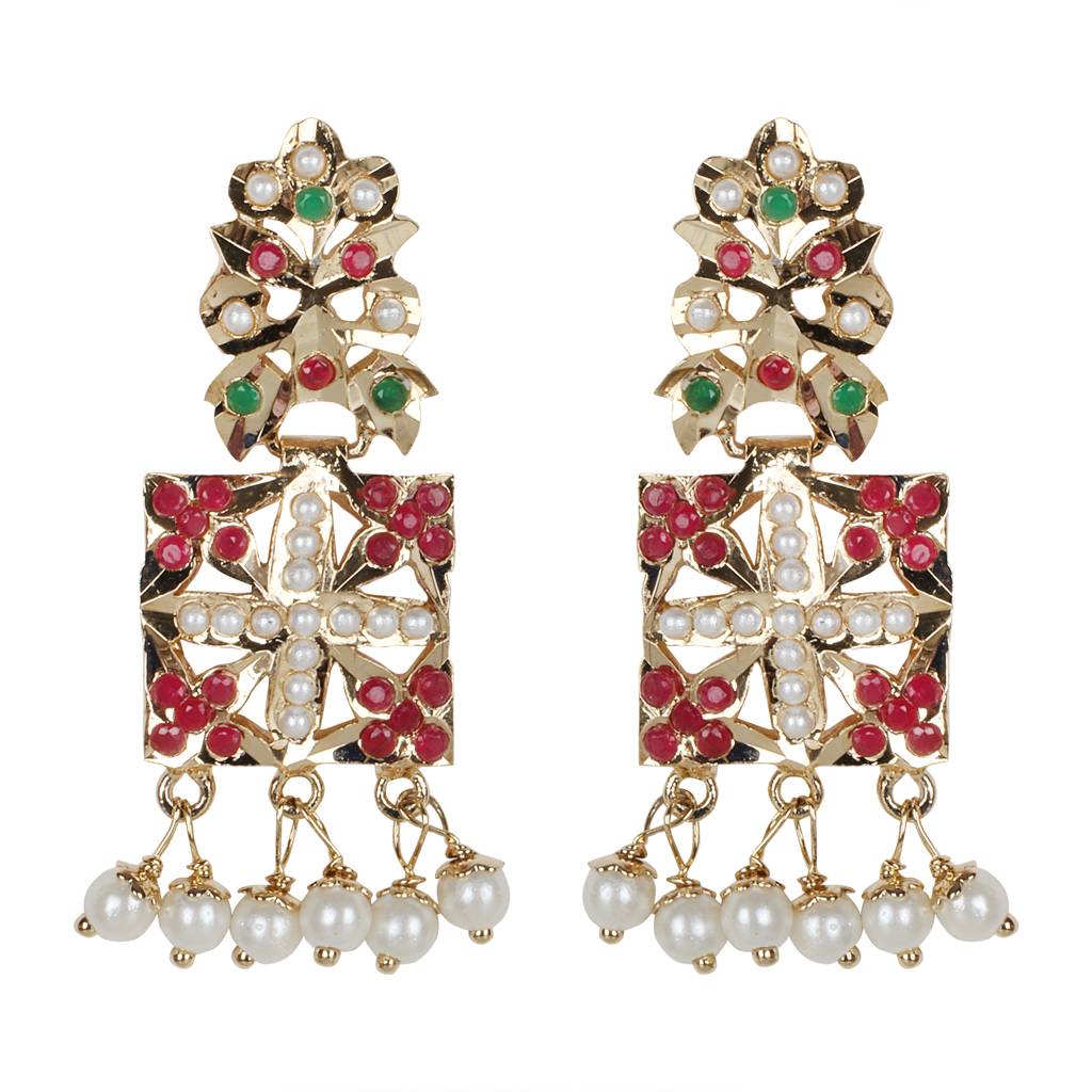 Multicolor Pearl-Studded Choker Set With Earrings & Adjustable Ring : RMQJ0246