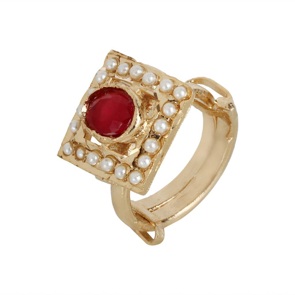 Royal Ruby And White Stone Choker Set With Earrings And Ring : RMQJ0238