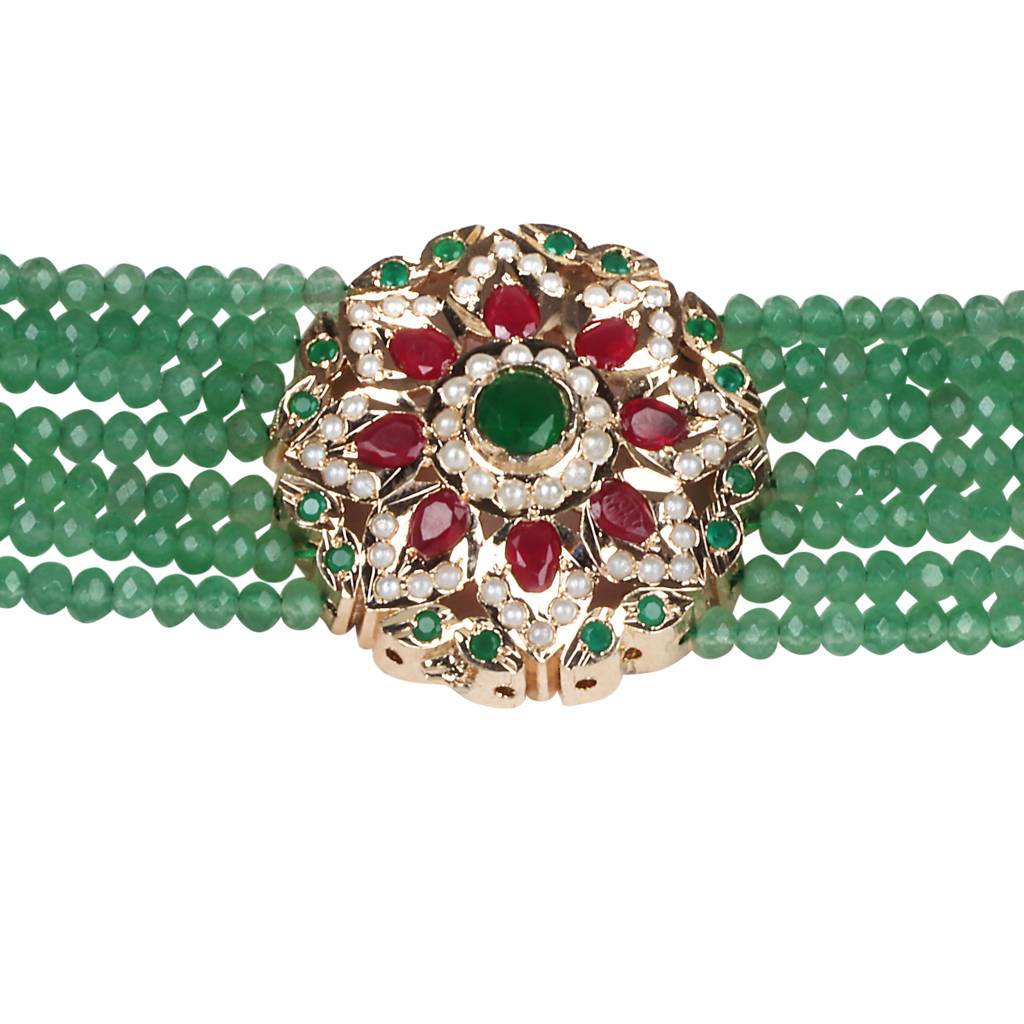 Royal Emerald Beaded Choker With Jadau Floral : RMQJ0247