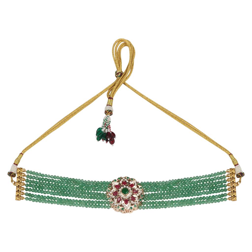 Royal Emerald Beaded Choker With Jadau Floral : RMQJ0247