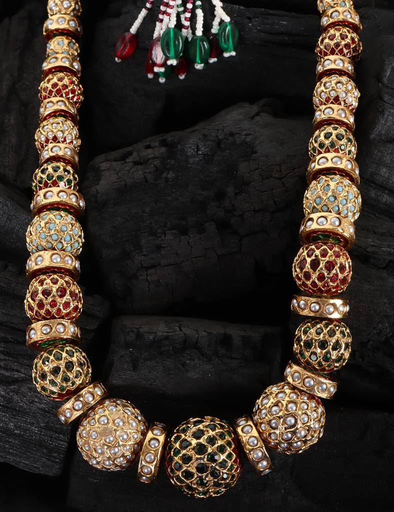 Traditional Gold-Toned Beaded Sona Moti Necklace : RMQJ0243