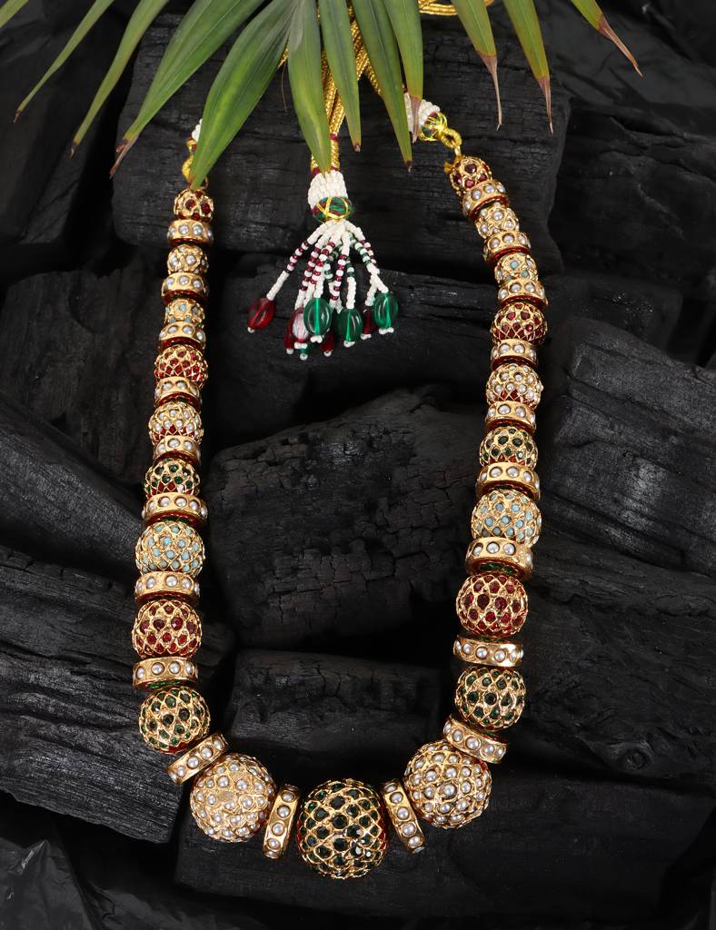 Traditional Gold-Toned Beaded Sona Moti Necklace : RMQJ0243