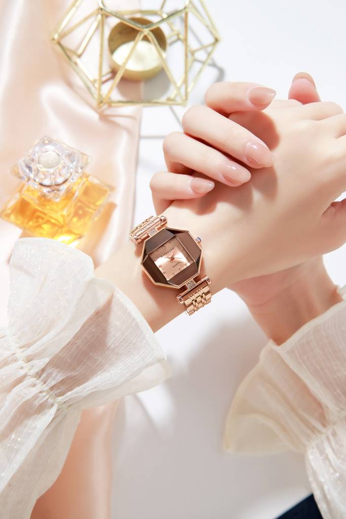 Giordano Dress Watch For Women Â Rose Gold Finish, Diamond Accented Octagonal Dial & Stainless Steel Strap-Gz- : GZ-60096-22