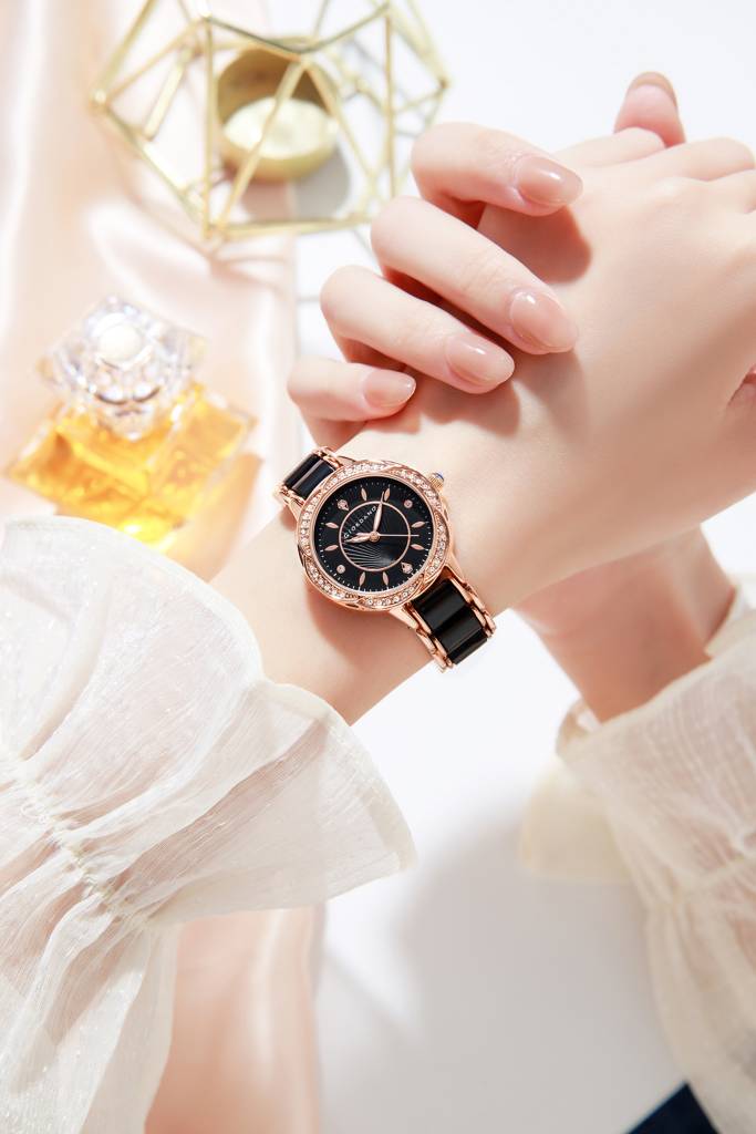 Giordano Flower Case Watch For Women With Crystal-Studded Bezel, Diamond Hour Markers & Dual Tone Stainless Stra : GZ-60095-11