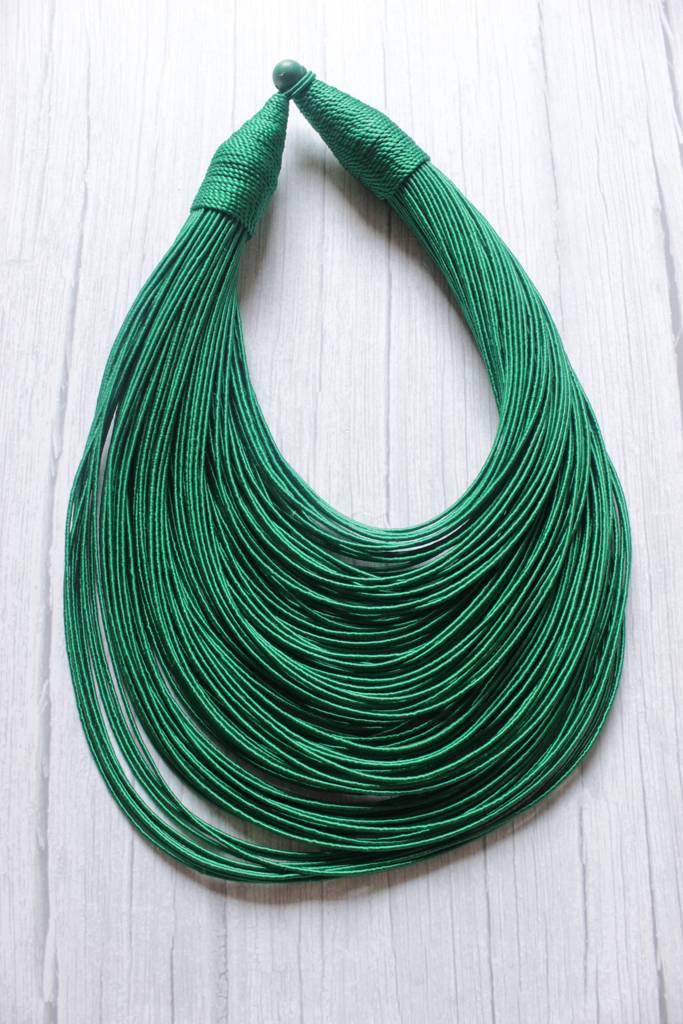 Bottle Green Handmade Silk Threads Multi-Layer Statement African Choker Necklace : ALT-JEW-RWT-141