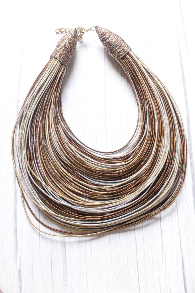 Grey & Brown Handmade Silk Threads Multi-Layer Statement African Choker Necklace : ALT-JEW-RWT-86
