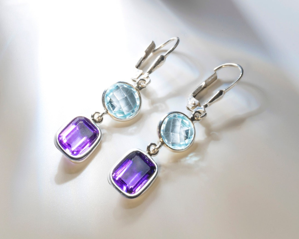 Alphard Amethyst & Sky Blue Topaz Earrings : AlphardAmethystSkyBlueTopazEarrings