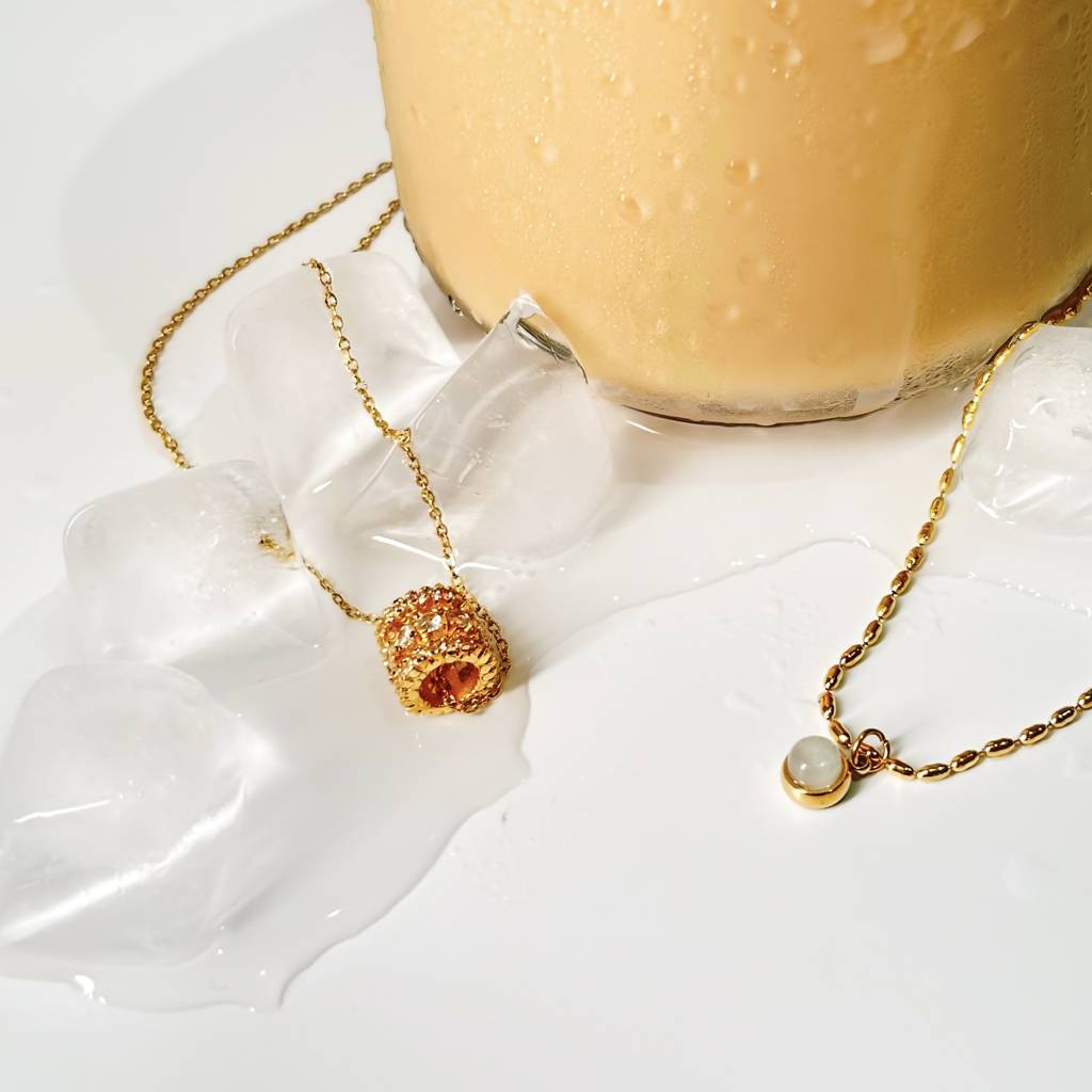 18Kt Gold Plated Monsoon Rolling Stone Zircon Necklace, Lana : INLANA1