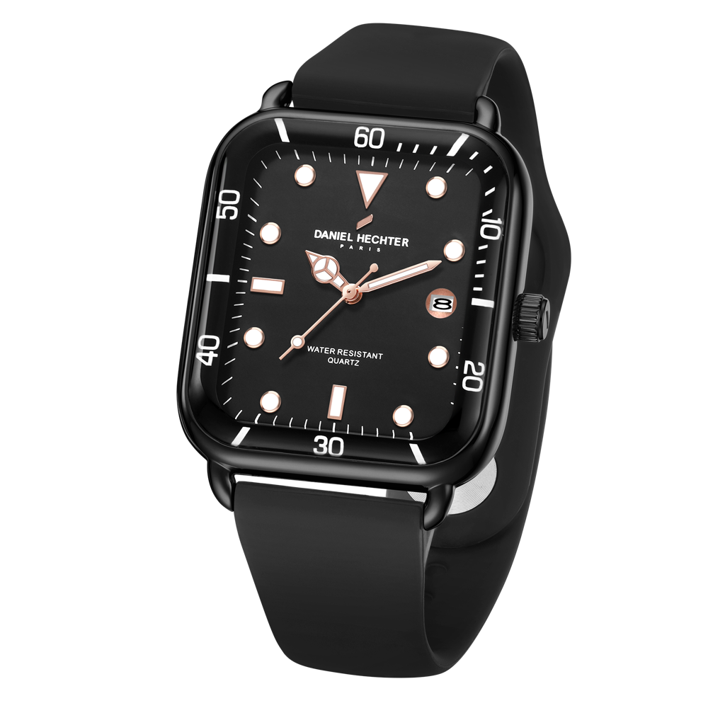 Daniel Hechter Paris Square Dial Watch For Men With Stylish Silicone Strap, Water Resistant & Quartz Movement - D : DHM1011-01