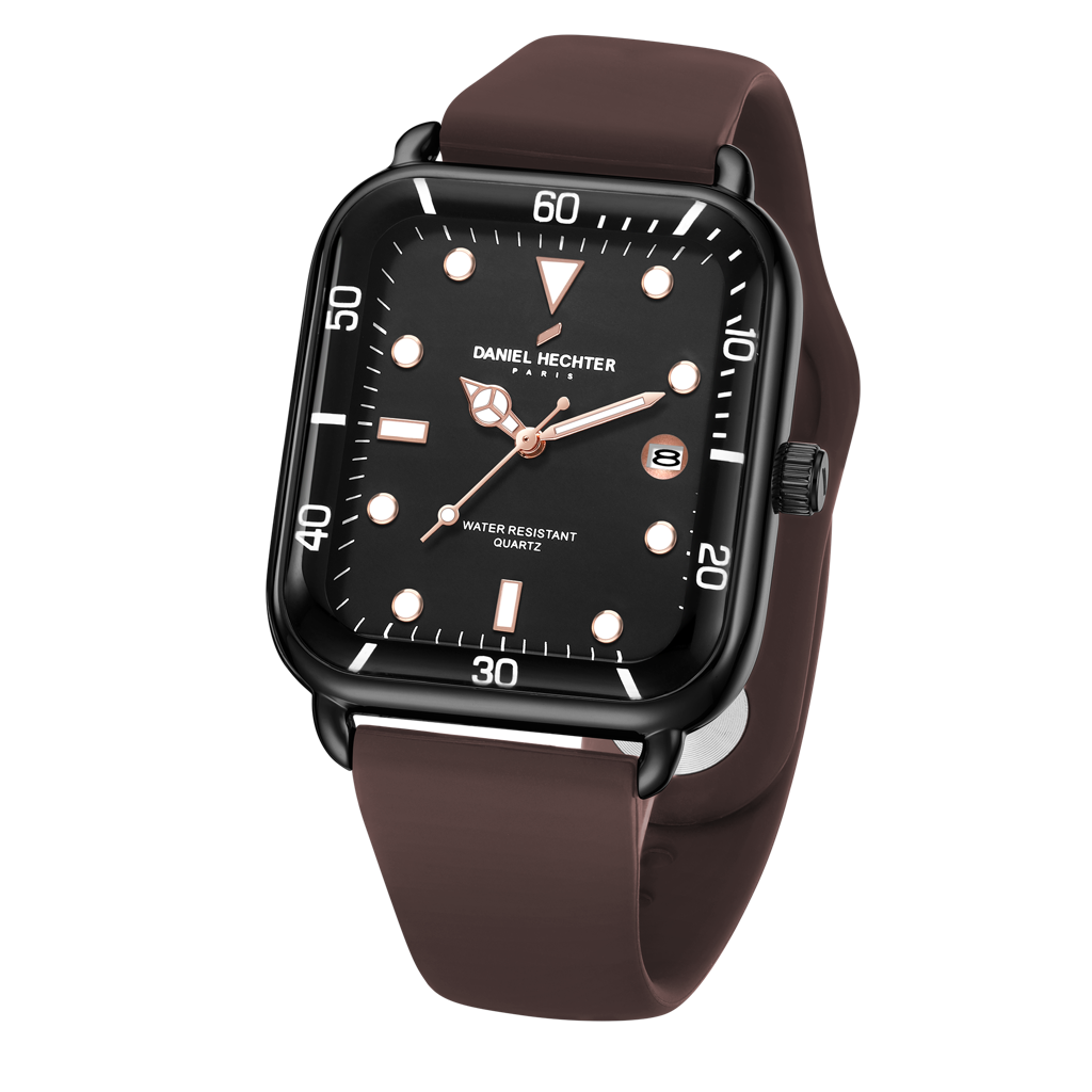 Daniel Hechter Paris Square Dial Watch For Men With Stylish Silicone Strap, Water Resistant & Quartz Movement - D : DHM1011-02