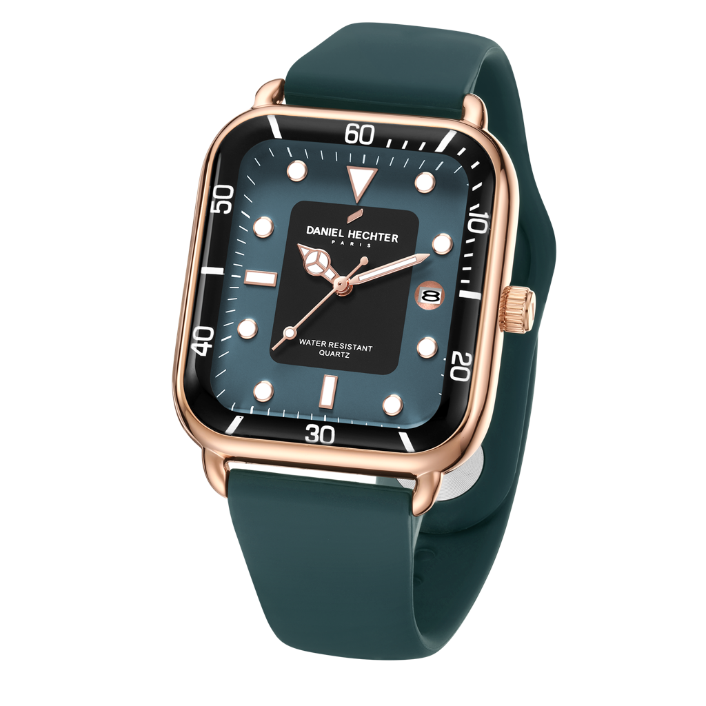 Daniel Hechter Paris Square Dial Watch For Men With Stylish Silicone Strap, Water Resistant & Quartz Movement - D : DHM1011-03