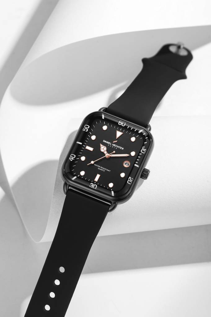 Daniel Hechter Paris Square Dial Watch For Men With Stylish Silicone Strap, Water Resistant & Quartz Movement - D : DHM1011-01
