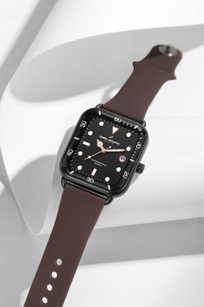 Daniel Hechter Paris Square Dial Watch For Men With Stylish Silicone Strap, Water Resistant & Quartz Movement - D : DHM1011-02