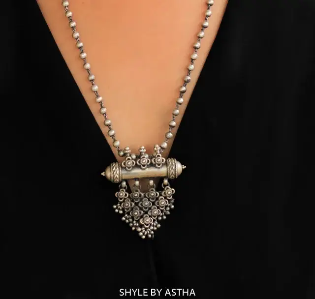 925 Sterling Silver Moh Intricate Jali Vintage Inspired Necklace : SE50169